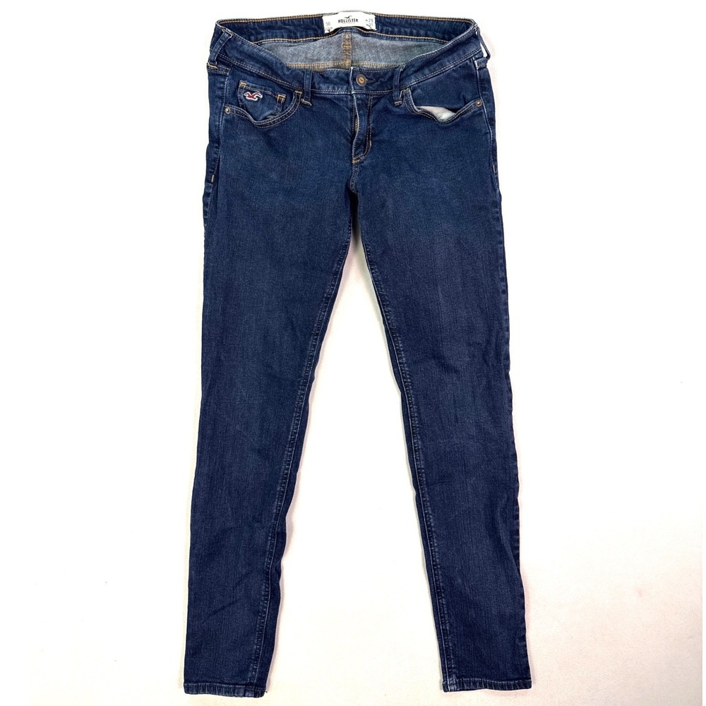 Hollister Skinny Jeans Dark Wash Blue Low Rise W29 L31 Size 9R Distressed Leg